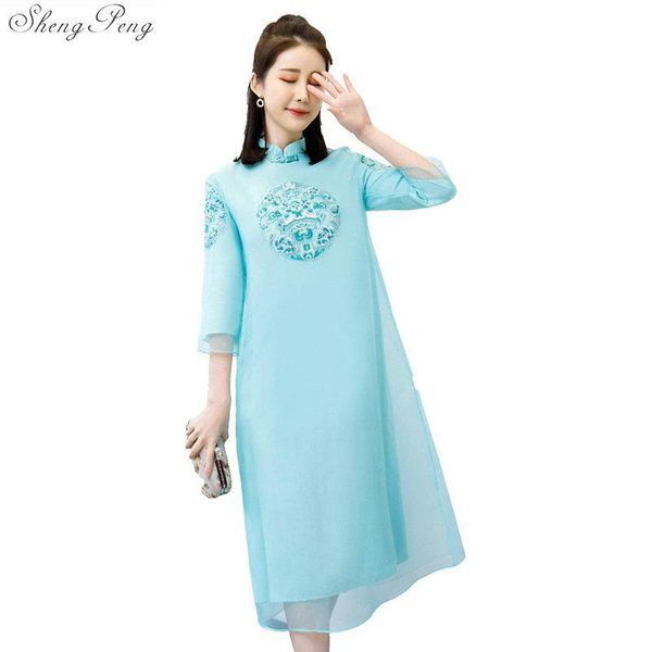 

summer long cheongsam dress modern qipao chinese dresses traditional vestido oriental v1560 ethnic clothing, Red