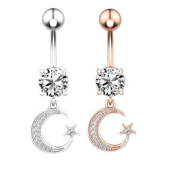 

crystal navel ring belly button piercing moon cz zircon ombligo bar barbell for woman body jewelry, Silver