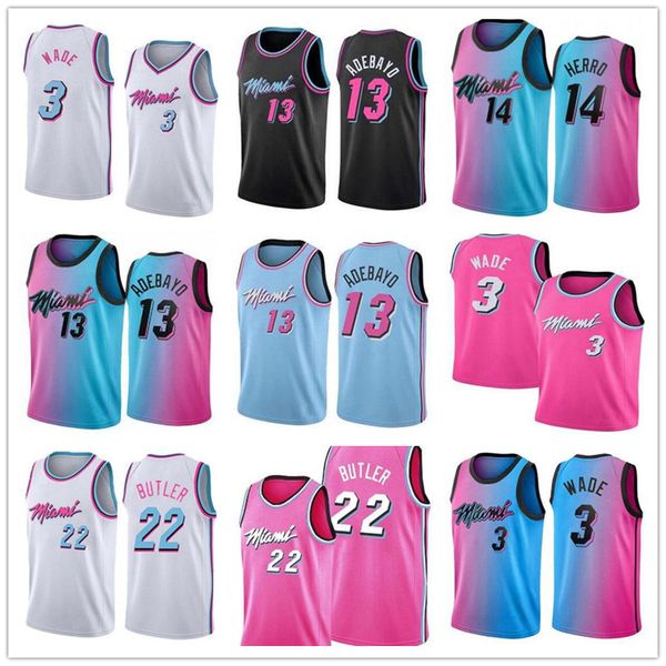 

2021 2022 new dwyane tyler wade jimmy herro bam 22 butler 13 adebayo city basketball jersey edion white blue black, Black;red