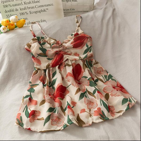 

vest strap sleeveless womens camis floral print chiffon french chic elegant boho female teedropshipping, White
