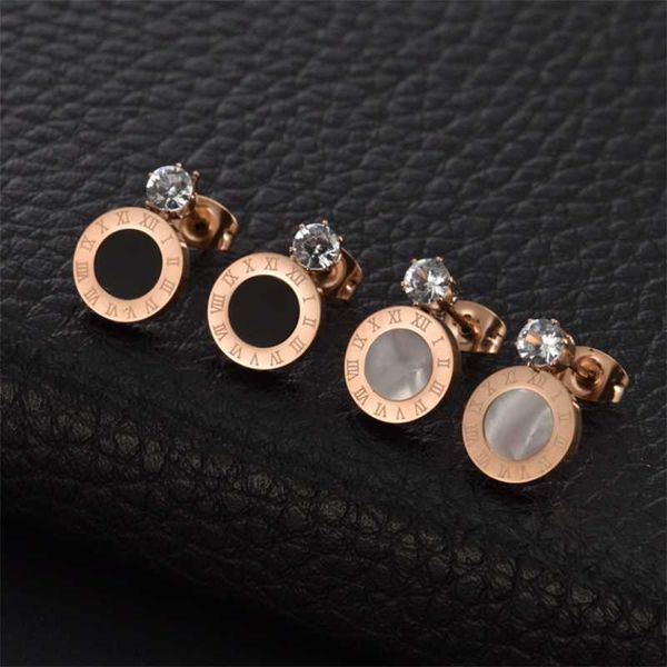 

stud fashion simple statement earrings stainless steel for women vintage roman numeral crystal small earings woman, Golden;silver