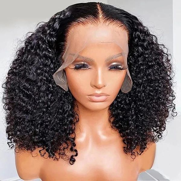 

lace wigs majestic girls afro kinky curly wig t part transparent human hair 14 inch 200density remy brazilian for women, Black;brown
