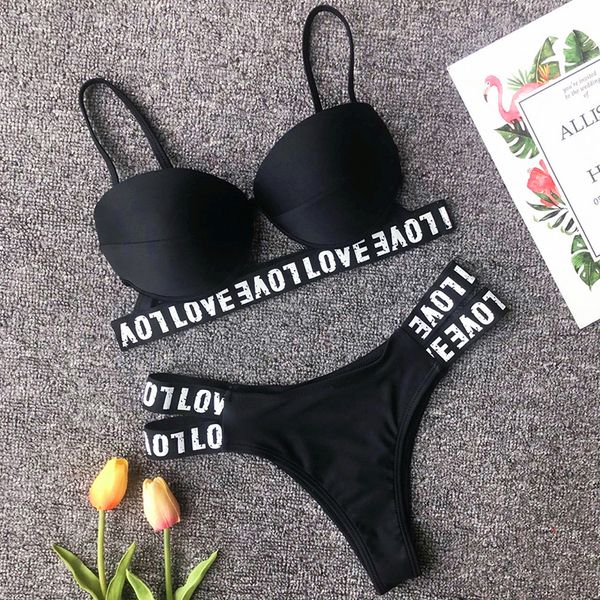

2021 letter print bikini push up swimsuit female swimwear women two-pieces bikini set with bra cup bather bathing suit swim ladyin