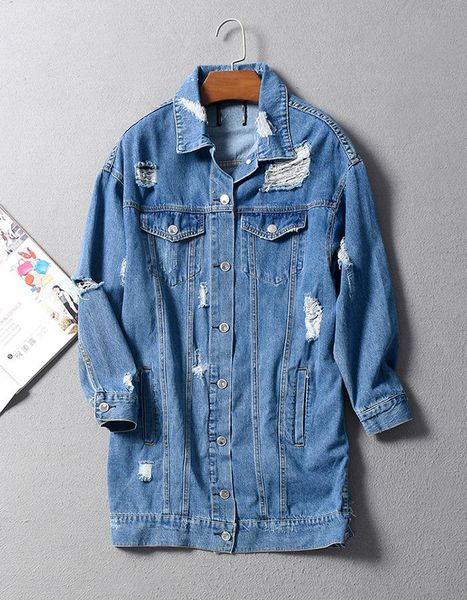 

women's jackets 2021 autumn women boyfriend vintage denim jacket girls single buttons hole mid long coat femme outerwear, Black;brown