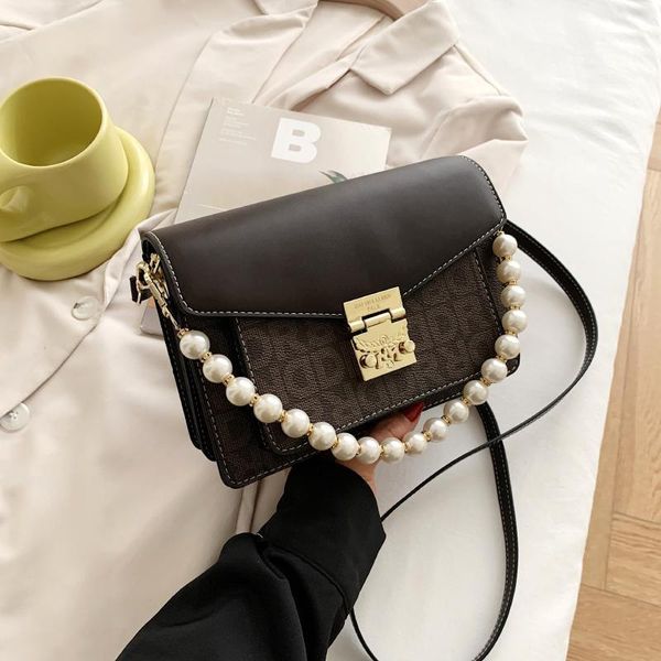 

evening bags all-match fashionable feminine elegance shoulder package ladies fashion small square pack messenger bale pearl chain handbag1