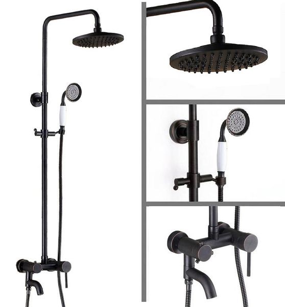

black oil rubbed brass single handle bathroom 8 inch round rain shower faucet set bath tub mixer tap hand mrs363 sets