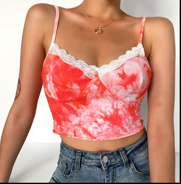 

tie dye party women cami club streetwear spagehtti strap elastic slim crop summer fancy ladies sling camisoles, White