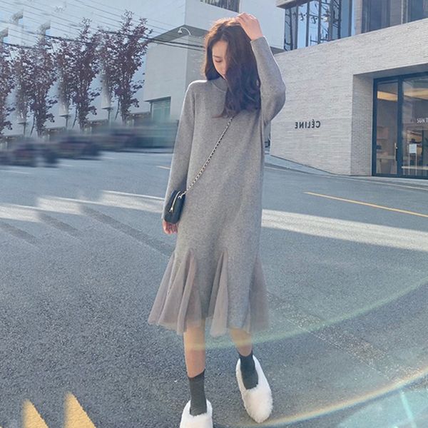 

winter dress for women casual maxi dress autumn knitting party dress loose sweater long dresses plus size clothes maxi dresses, Black;gray