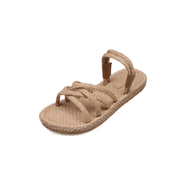

sandals straw rope flat comfortable and slippers female summer student wild open toe slipper beach shoes roman, Black