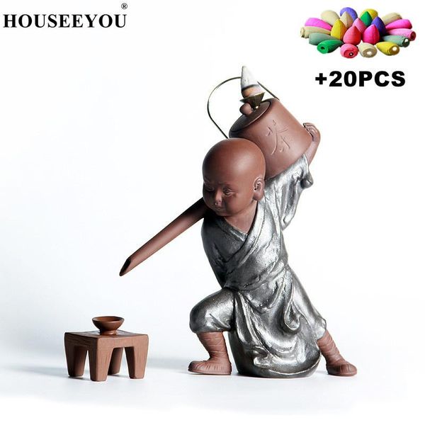 

fragrance lamps gift 20cones creative handmade zen monk buddha backflow incense burner kungfu tea art pet smell removing