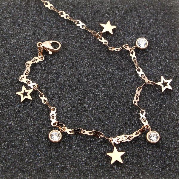 

anklets cute 8 shape chain four stars three crystal woman titanium steel rose gold color like anklet gift, Red;blue