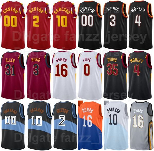 Ekran Baskı Basketbol Evan Mobley Jersey 4 Ricky Rubio 3 Collin Sexton 2 Darius Garland 10 Cedi Osman 16 Jarrett Allen 31 Siyah Kırmızı Beyaz Gri Turuncu Erkek Kadın Çocuklar