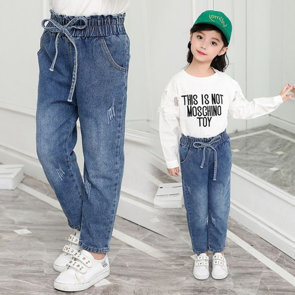 

jeans girl casual hole jeans kids girl high waist jeans pants for children autumn childrens clothes for girls christmas, Blue