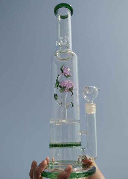 Vintage Yeni Mor Çiçek Cam Bong Su Borusu Nargile 17 inç Yükseklik Petek Difüzör Dab Rigs Müşteri Logosu Yapabilir