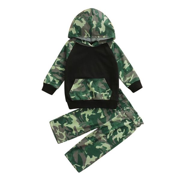 

clothing sets baby boy shirt pants suit, long sleeve v neck hooded hat camouflage front pocket trousers, White
