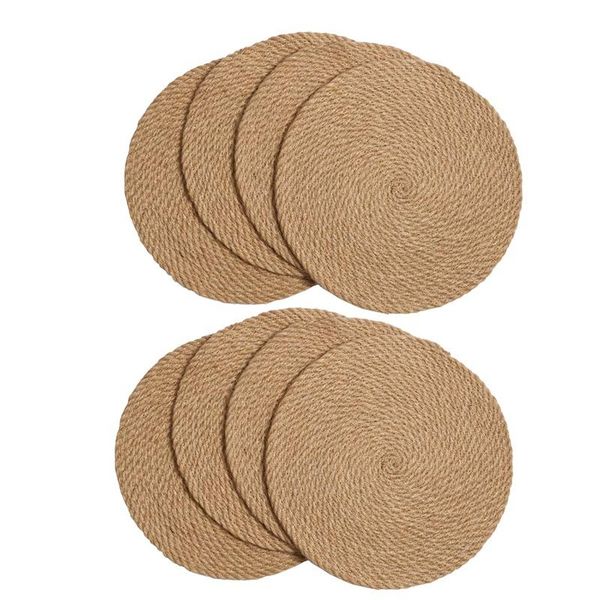 

mats & pads round braided placemats set of 8 natural jute handmade 11.8 inch heat resistant thick