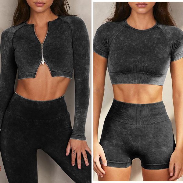 

yoga outfit seamless tracksuit women fitness sports set zipper long sleeve shirts high waist leggings crop bra gym workout suit