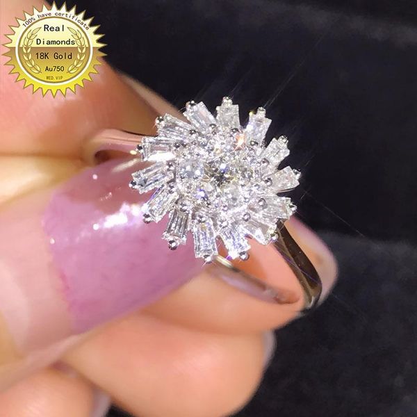 

cluster rings 18k gold ring natural real 0.4ct diamond engagement&wedding jewellery have certificate 0030, Golden;silver