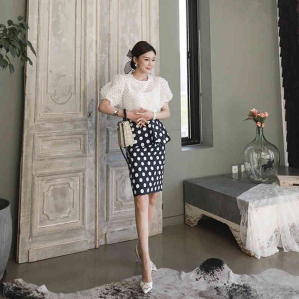 

arrival fashion women will see style stylish temperament chiffon upper dot skirt two sets, Black