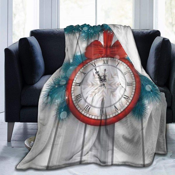 

throw blanket for kids teens adults lightweight soft warm new year midnight a clock and fir branch microfiber all season living