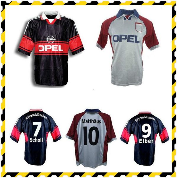

1997 1998 1999 matthaus elber retro soccer jersey scholl effenberg basler bayern munich lizarazu kuffour jancker vintage classic football sh, Black;yellow