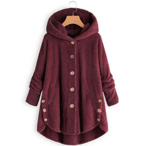 

women's fur & faux 2021 winter coat leopard button hooded long sleeve jacket pockets female coats women outwalk warm cloth, Black