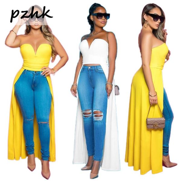 

women's t-shirt pzhk white v-ncek backless tank breast-wrapped cloak women streetwear 2021 sleeveless knit vest coat cropped femini