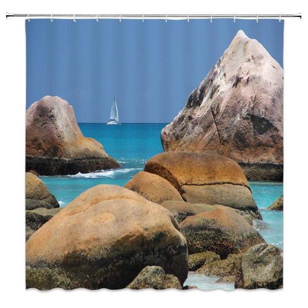 

shower curtains sailing vessel curtain decor jalor ship boat ocean sea stone scenery landscape creative bathroom