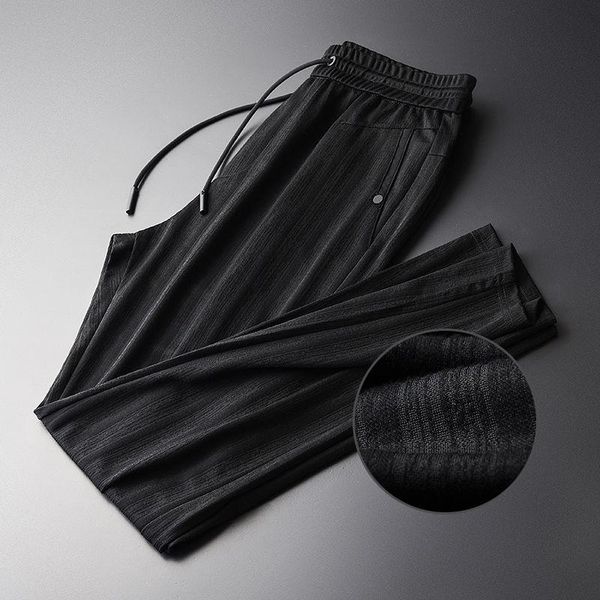 

men's pants fashion casual 2021 summer european and american simple elastic waist drawstring straight tube breathable, Black
