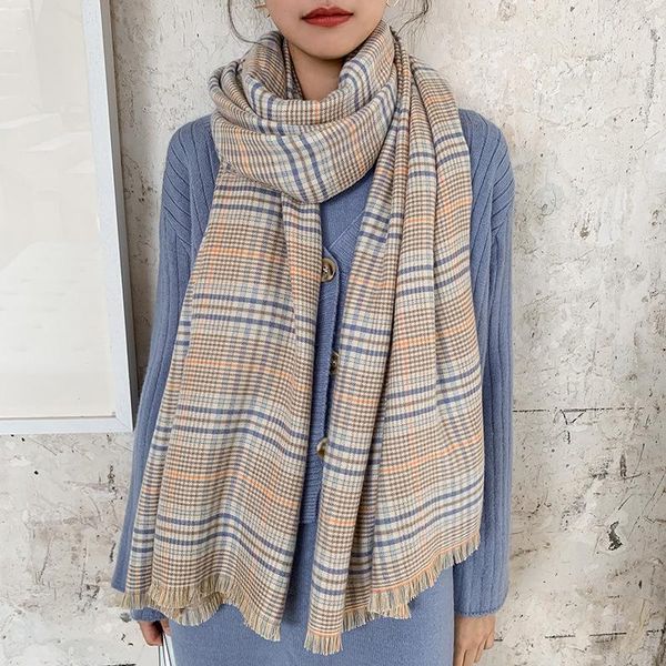 

scarves 2021 british plaid winter scarf / shawl bib for coat women, Blue;gray