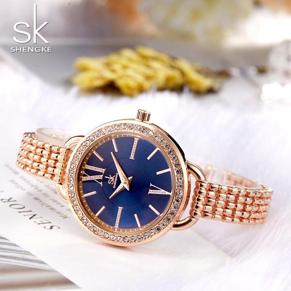 

wristwatches shengke luxury women watch sk fashion diamond women's watches silver stainless steel strap clock zegarek damski, Slivery;brown
