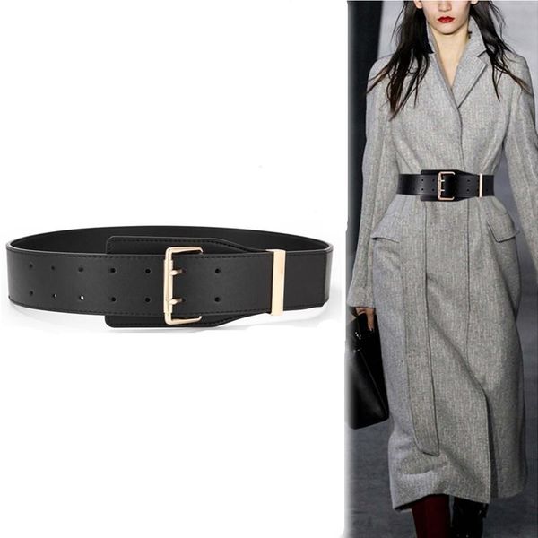 

belts cow leather for women fashion wide double gold pin buckle belt coat lady design luxury black cowskin waist strap dress, Black;brown