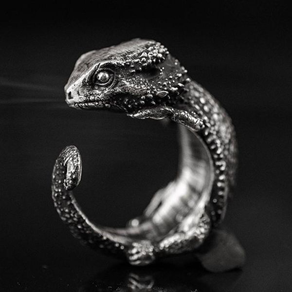 

cluster rings solid 999 sterling silver mens men artisan handmade lizard punk biker ring jewelry a5653, Golden;silver