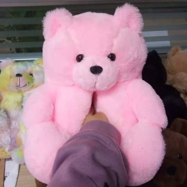 

teddy bear slippers 2021 teddy fashion plush style slippers indoor teddy bear slippers, Black
