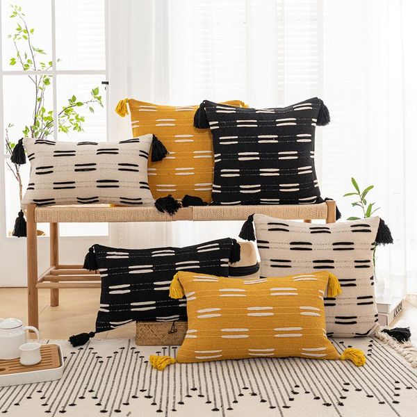 

cushion/decorative pillow black ivory cushion cover mustard tassels woven home decoration sofa bed living room 45x45cm/30x50cm