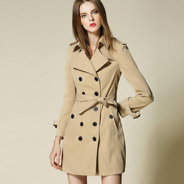 

women's trench coats coat double breasted thin waist 2021 fall fashion classic women windbreakers clothing spring autumn mid-length win, Tan;black