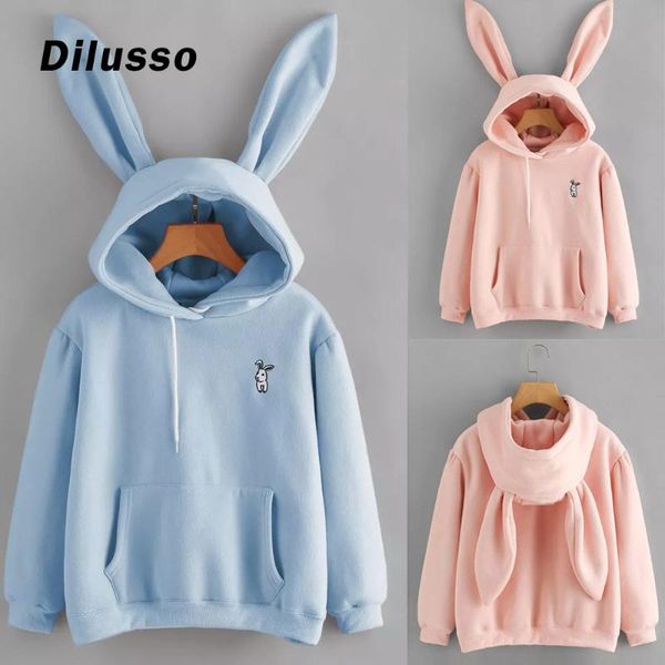 

women's hoodies & sweatshirts women winter ear hooded cute solid pockets fleece thick female long sleeve casual sport, Black