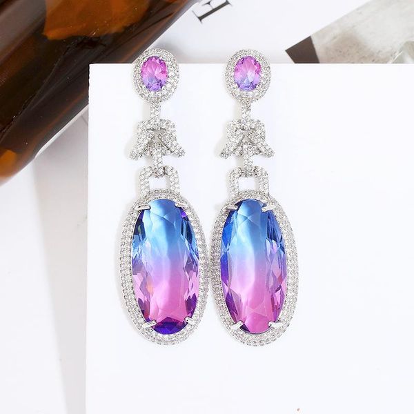 

dangle & chandelier luxury cubic zirconia earrings for women wedding tourmaline drop trendy design xiumeiyizu brand, Silver