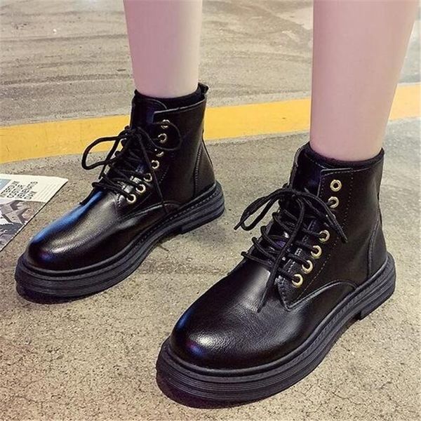 

boots leather women white ankle british style female spring autumn shoes woman black coolotorcycle 2021