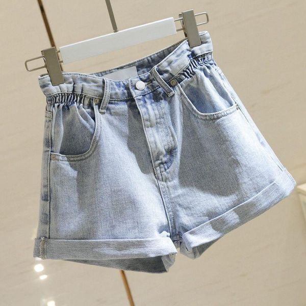 

women's shorts denim 2021 high-waist dhorts eomen casual loose ladies fashion large size elastic waist wide-leg short jeans, White;black