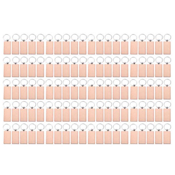 

100 blank wooden keychain rectangular engraving key id can be engraved diy h0915, Silver