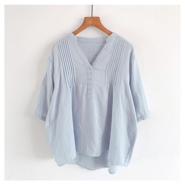 

women's blouses & shirts 4 colors-- lamtrip v-neck pleated cotton yarn summer short sleeve shirt blouse 2021 preppy style top, White