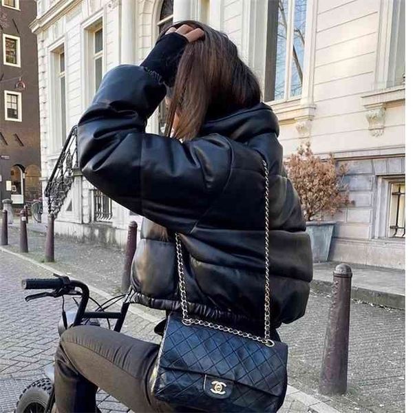 

winter womens jacket thick warm short parka black pu leather coats woman parkas elegant zipper cotton jackets coat female