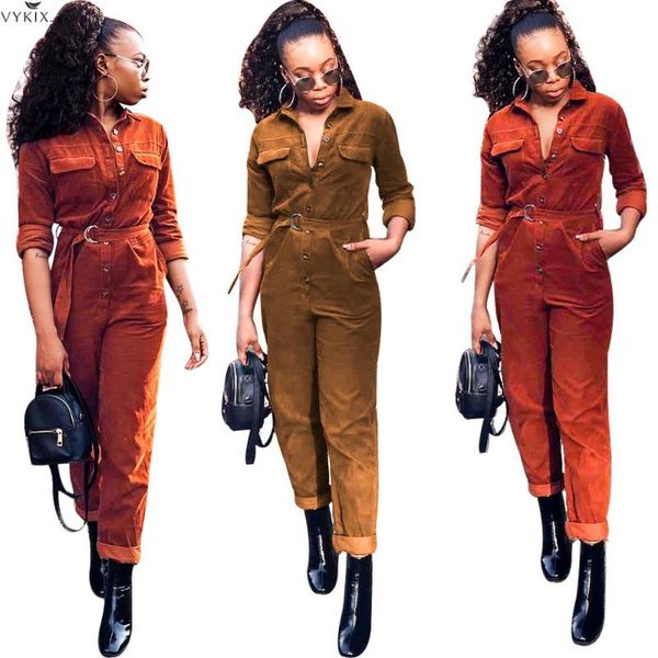 

women's jumpsuits & rompers womens clothing corduroy zipper shirt jumpsuit for bodycon bandage bodysuit long sleeve wide leg women clot, Black;white