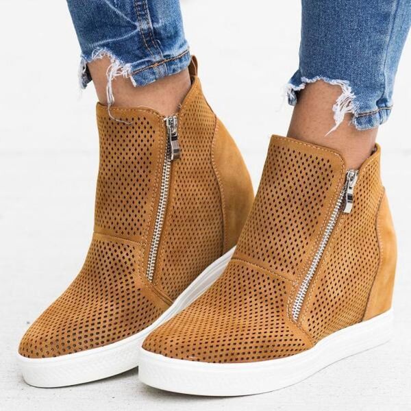 

boots women ankle high heels wedges pumps height incleasing platfrom shoes woman autumn winter booties hp1525 zapatos de mujer, Black