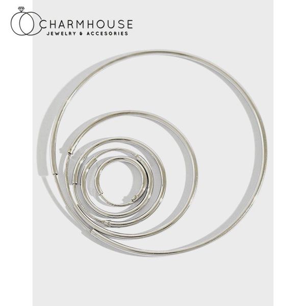

hoop & huggie pure silver earrings for women 10/20/30/40/50/60/70mm oversize big circle earring cuff brincos femme trendy jewelry gifts, Golden;silver