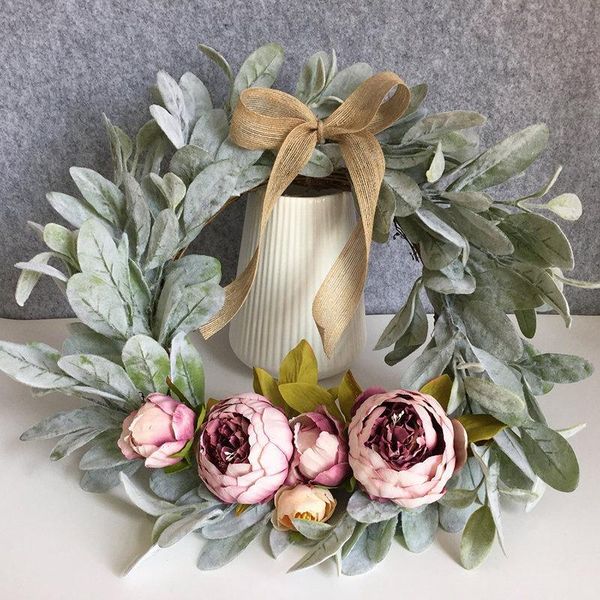 

inch artificial peony wreath plant wreaths for front door home decor window wall party wedding decorative flowers &