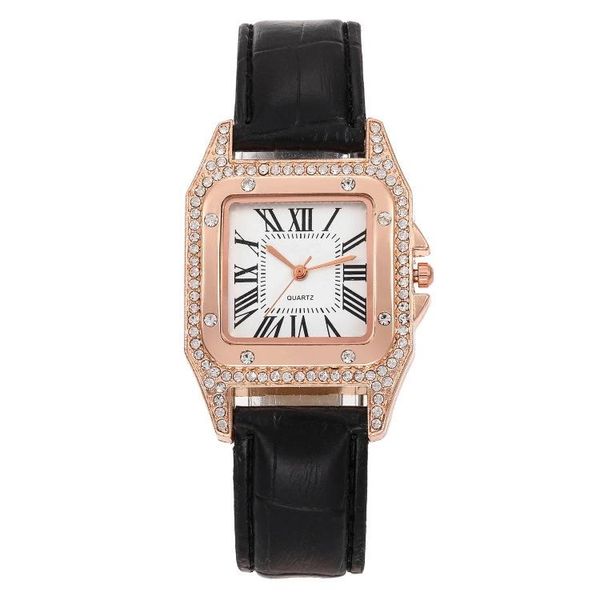 

wristwatches fashionable casual ladies watch spot set auger ms roman square women female skin with table trill, Slivery;brown