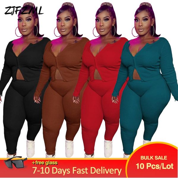 

women's two piece pants wholesale bulk items lots autumn winter women tracksuit elastic hight ribbed long sleeve crop fitness pencil pa, White