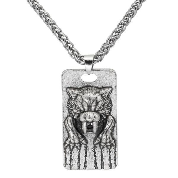

chains men viking odin wolf necklace jewelry with valknut gift bag, Silver
